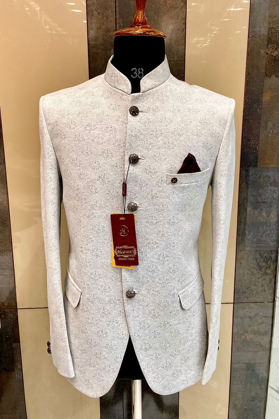 Heaven's Men Printed Single Breasted Slim Fit Blazer, White in