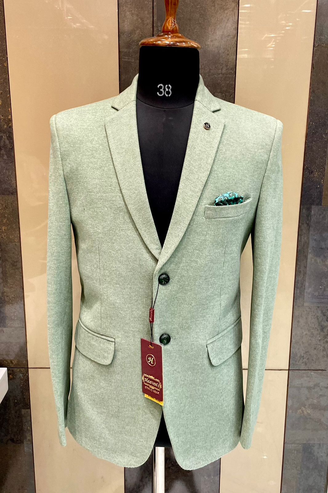 Heaven's Men Single Breasted Slim Fit Blazer, Light Green in Agra