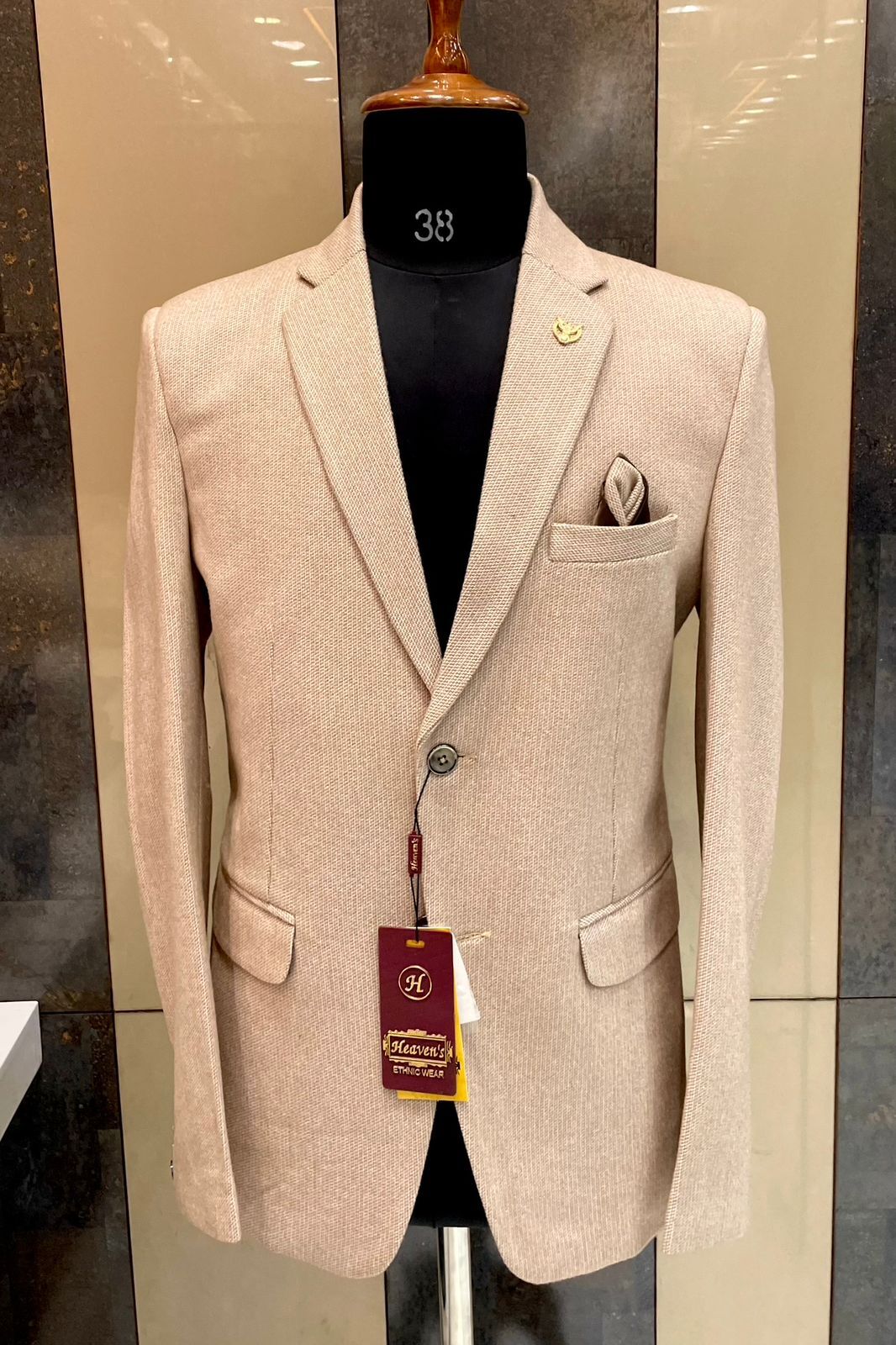 Heaven's Single Breasted Light Brown Slim Fit Formal Blazer, For