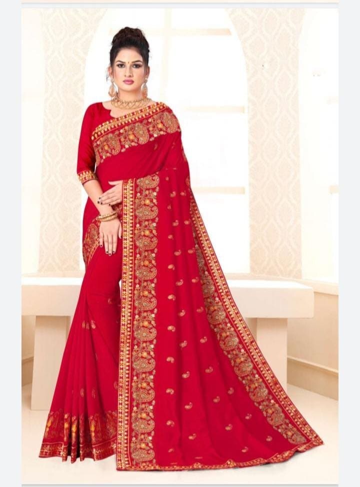 Heavy Stone Work Wedding Sarees For Ladies (Red) in Surat at