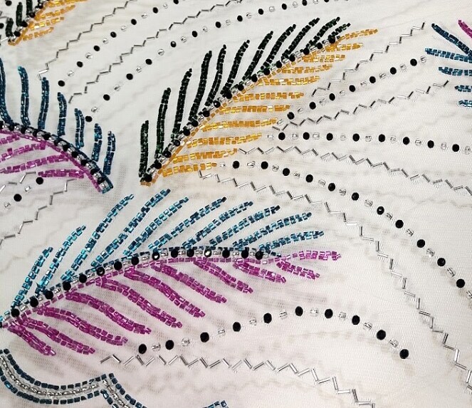 Heavy Work Multi Color Embroidery Stone Crystal Leaf Design Beaded