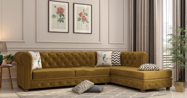 Henry L Shape Right Aligned Corner Sofa (Velvet, Chestnut Brown