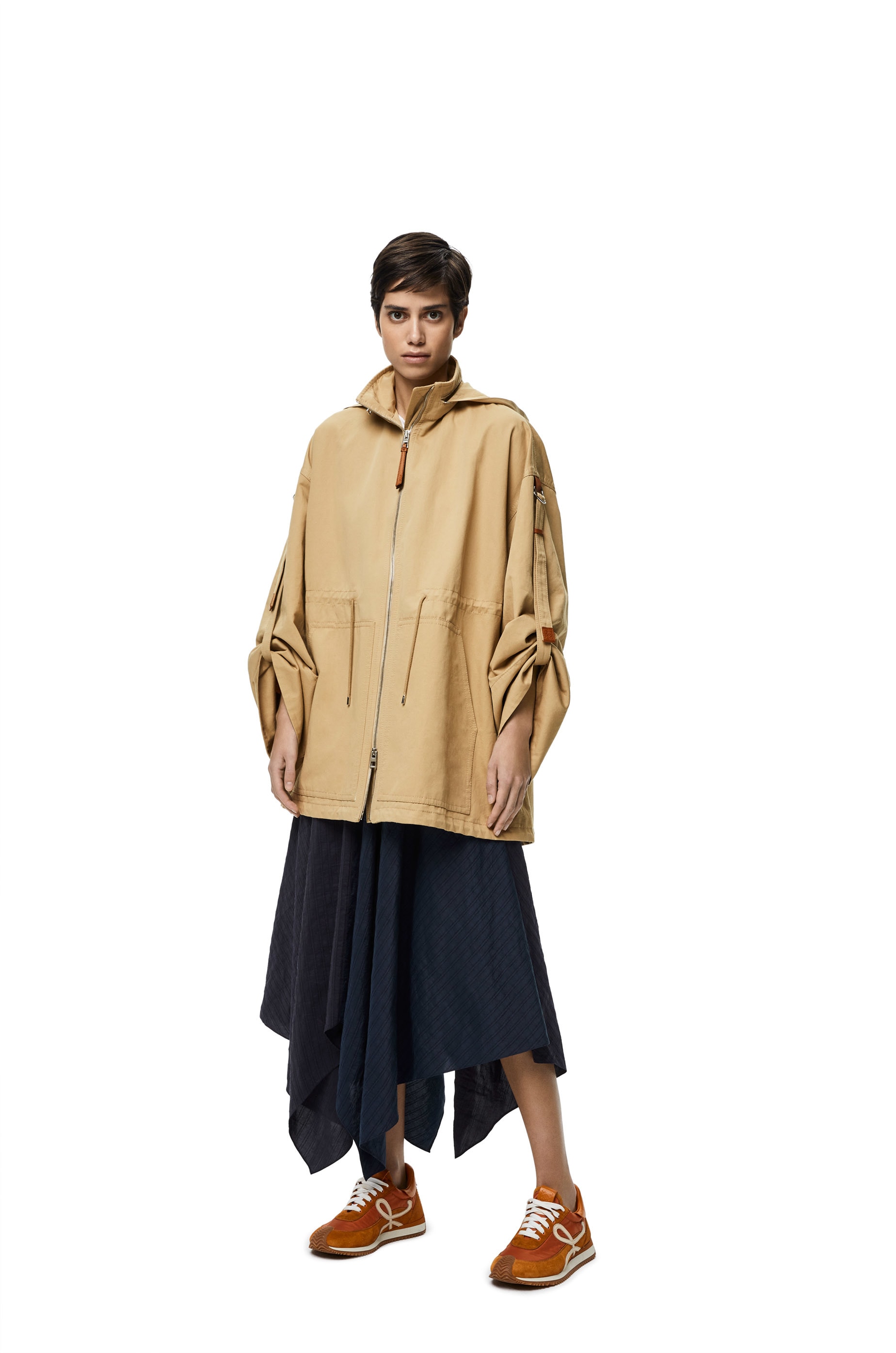 Buy Loewe Hooded Military Parka In Cotton And Linen (Beige) Online 