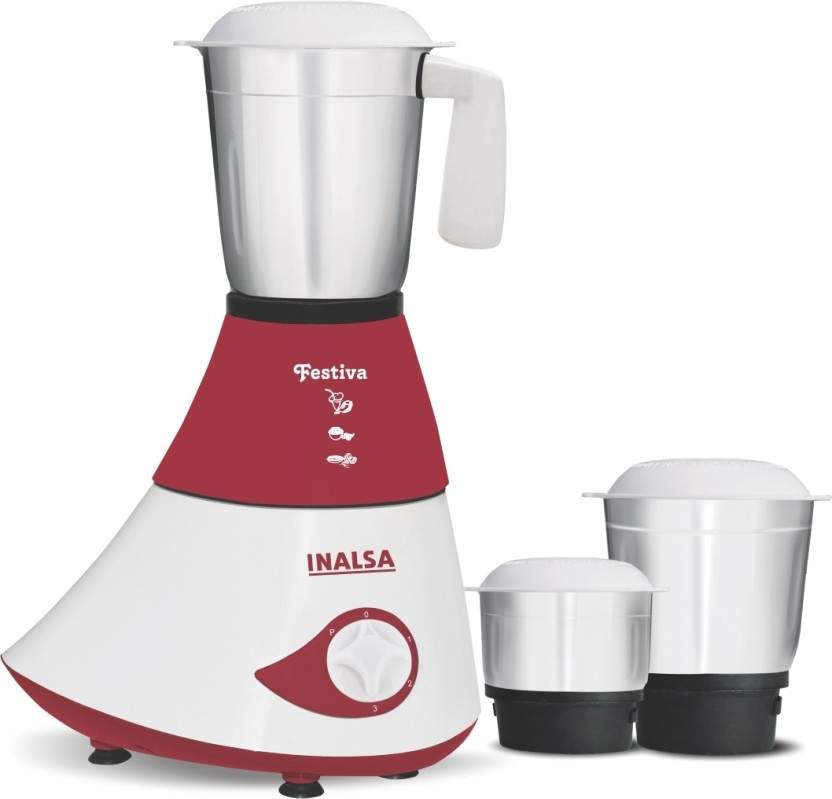INALSA Festiva 750 W Mixer Grinder (Maroon, White, Jars) in