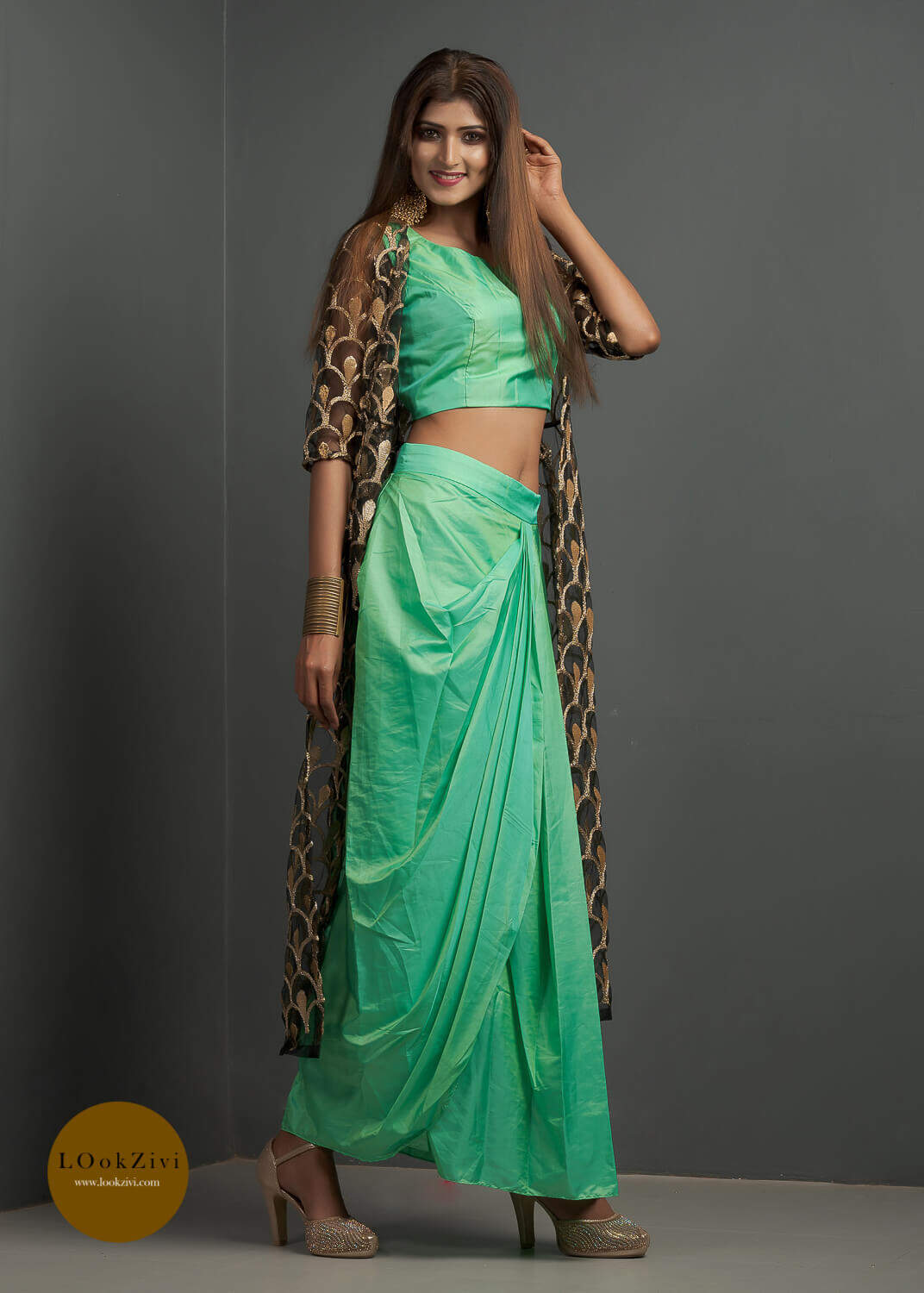 indo western green dress Green Color Indo Western Outfits For Reception