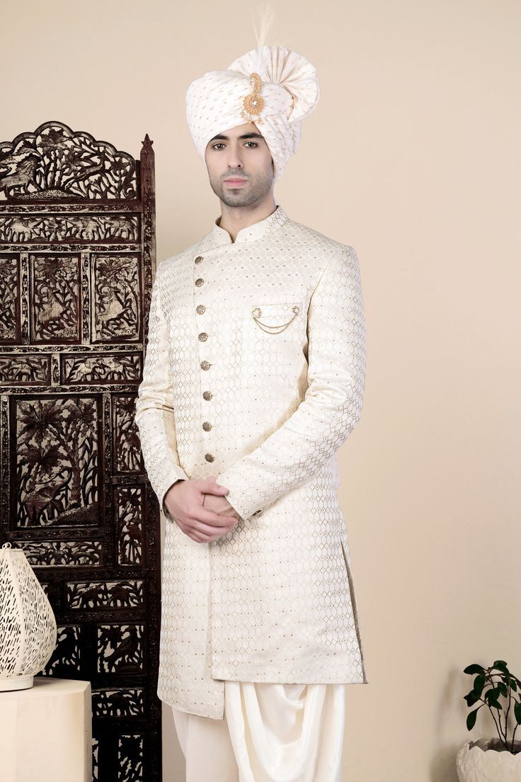 Embroidered Pattern Cotton Indo-Western Sherwani in Delhi at