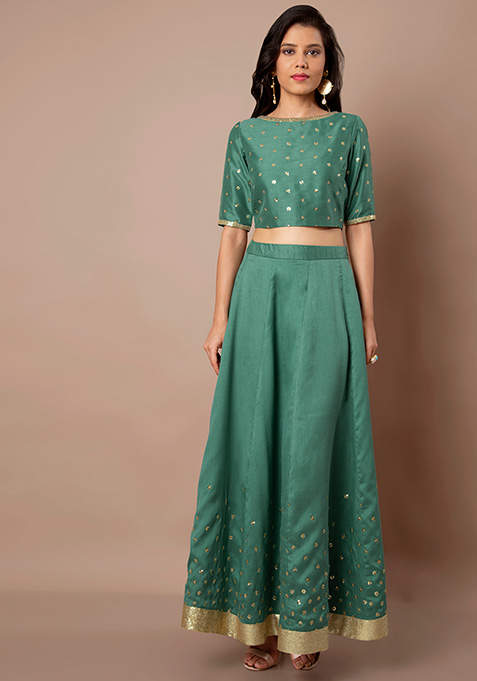 Buy Indya Jade Green Sequin Embellished Border Silk Maxi Skirt [ISK00227Z]  Green L Online - Best Price Indya Jade Green Sequin Embellished Border Silk  Maxi Skirt [ISK00227Z] Green L - Justdial Shop Online.