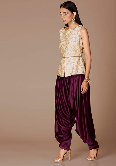Indya Plum Satin Dhoti Pants [IPL00146Z 