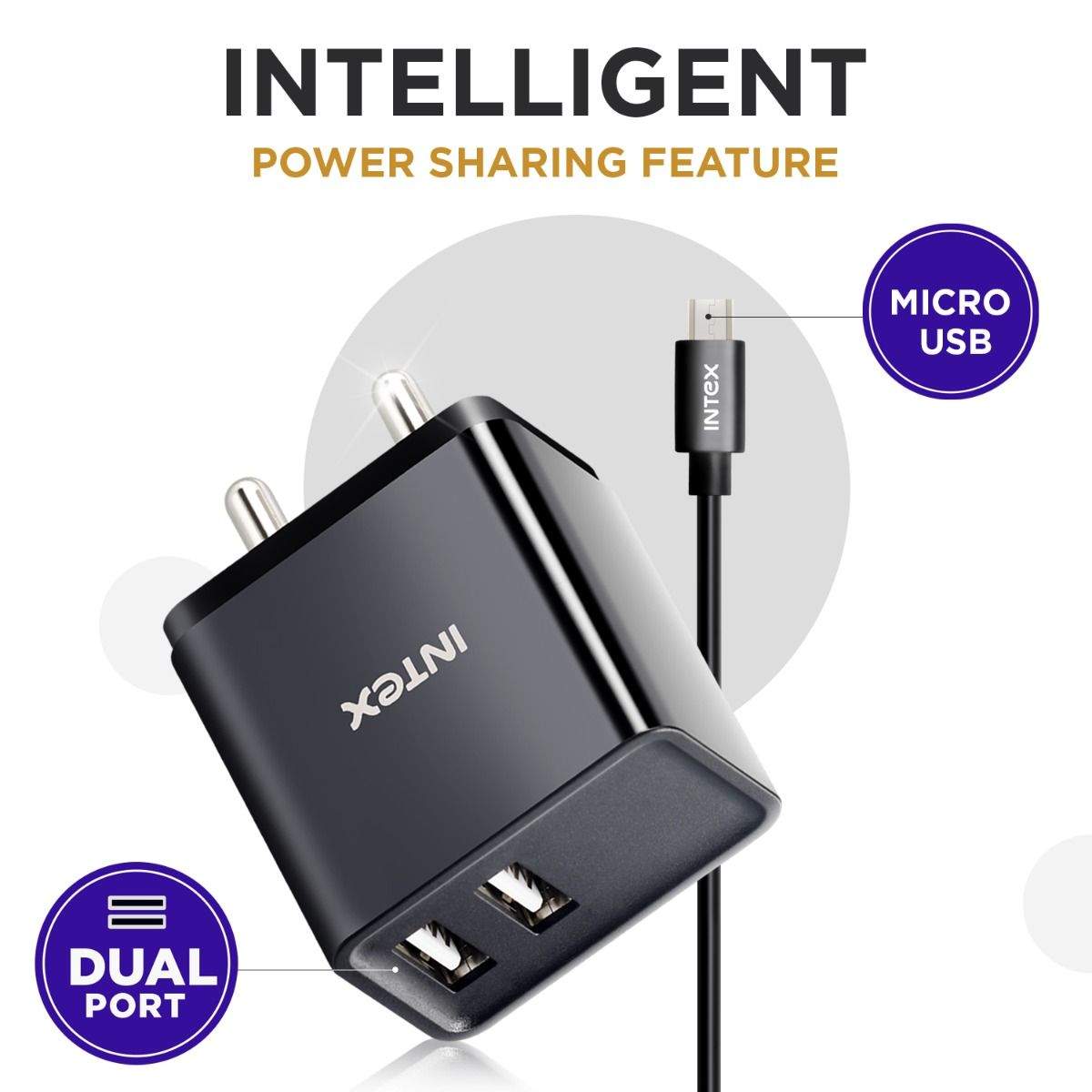 INTEX Bolt Output Wall Charger with Micro USB Cable (Black