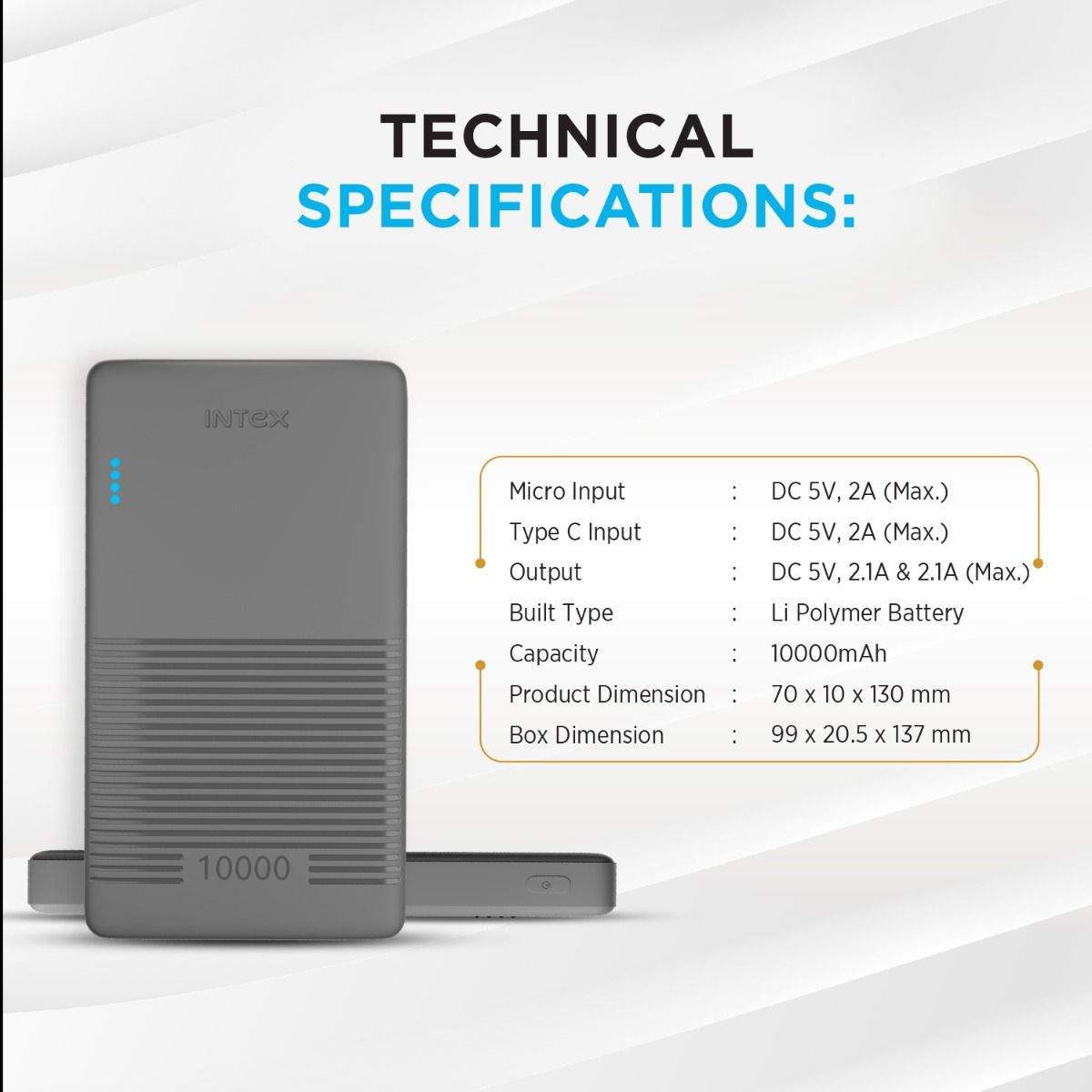 INTEX Strong Neo 10K Poly 10000mAh Power Bank (Enamel Grey) in