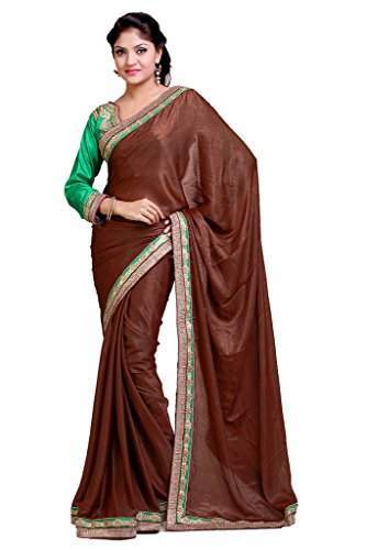 Ishin Satin Chiffon Rust Embellished Zari Resham Border Work Party