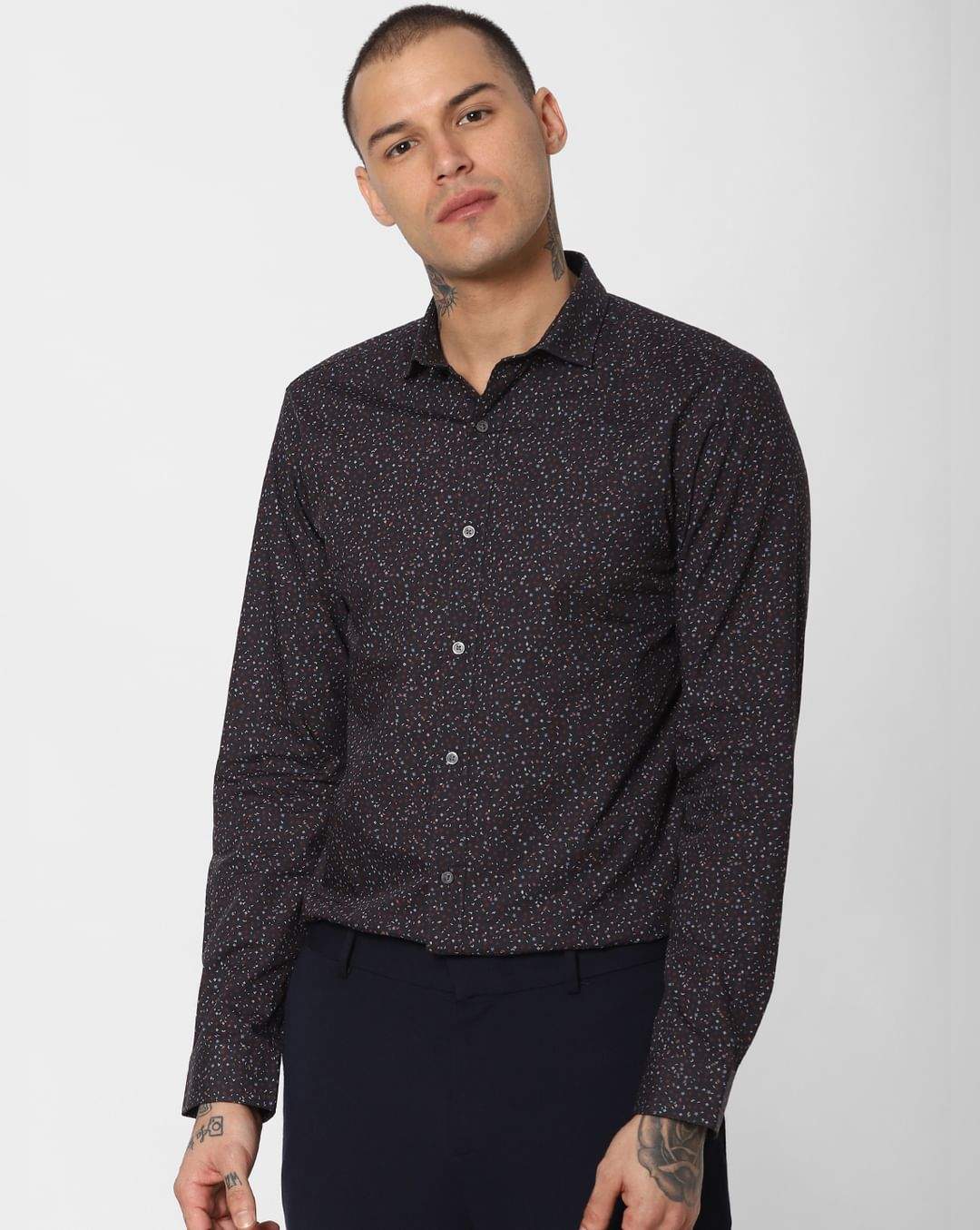 JACK JONES Black All Over Print Full Sleeves Shirt (208860001