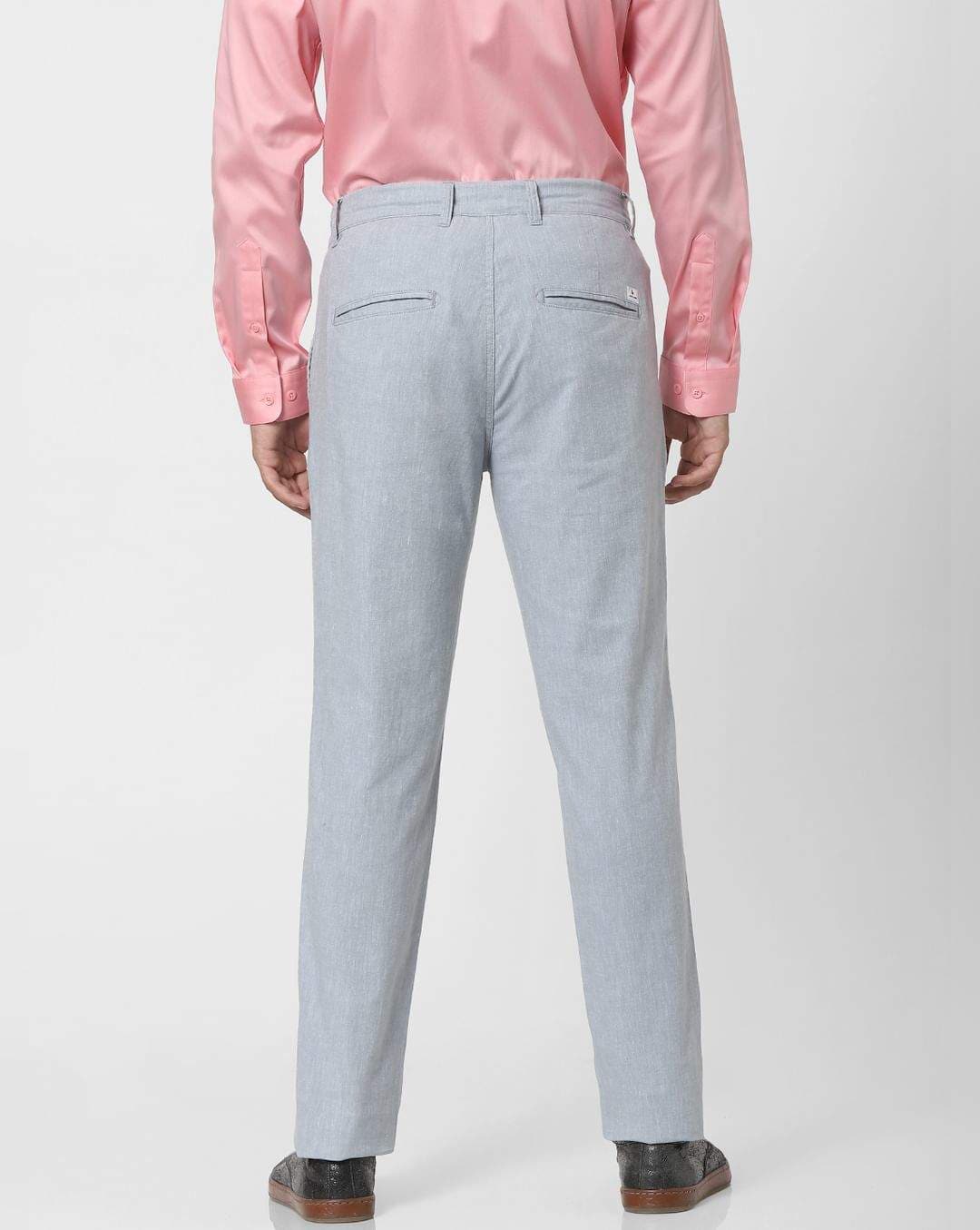 JACK JONES Grey Mid Rise Linen Pants (263945401-Trooper) in