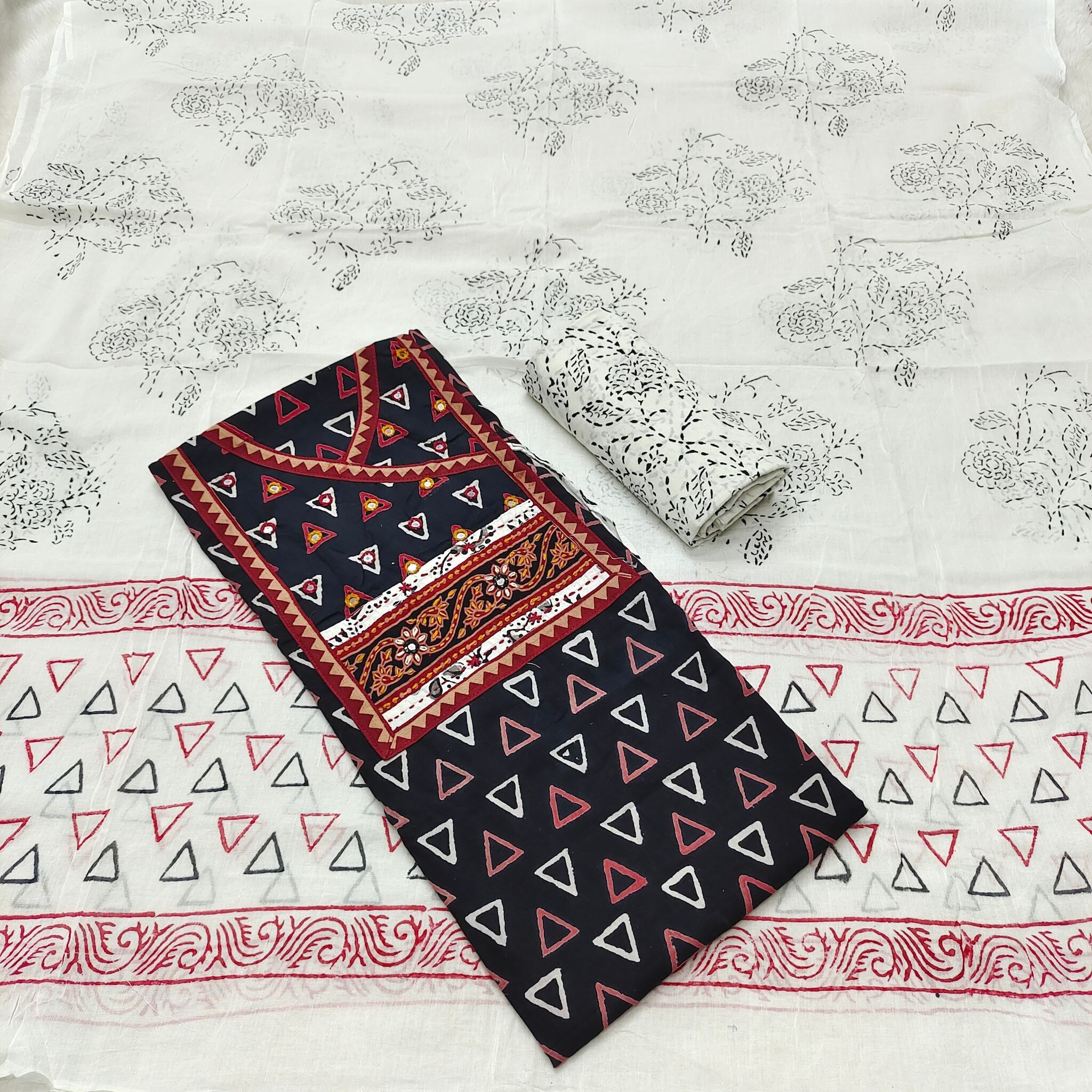 Jaipuri Patchwork Cotton Printed Unstitched Salwar Suits in