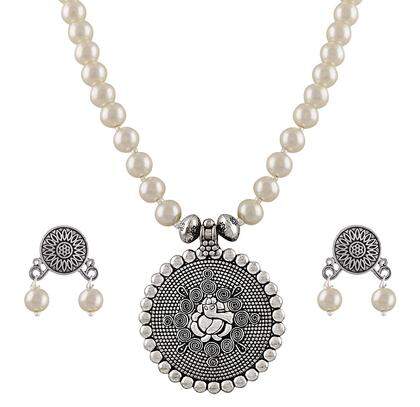 JFL Modern Oxidised German Silver Ganesha Pendant With Beaded