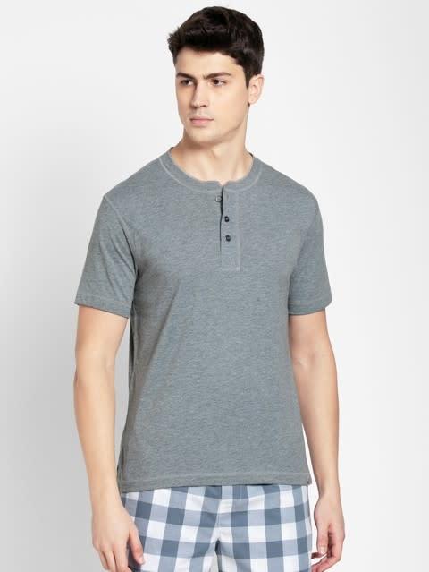 Jockey Half Sleeve Henley T-Shirt for Men Grey Melange in