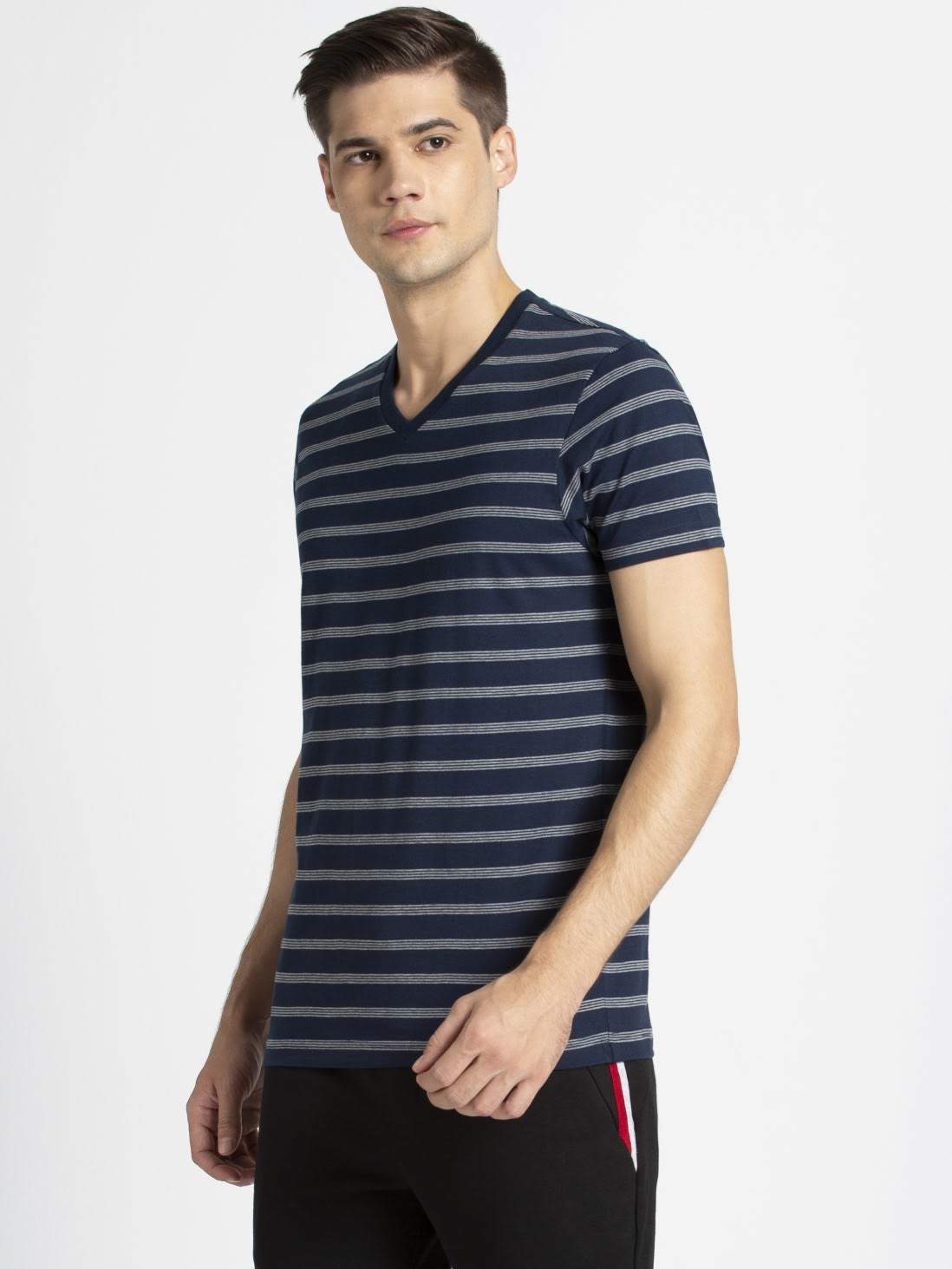 Jockey AM51 V Neck Half Sleeve T Shirt for Men L (Mid Grey Melange