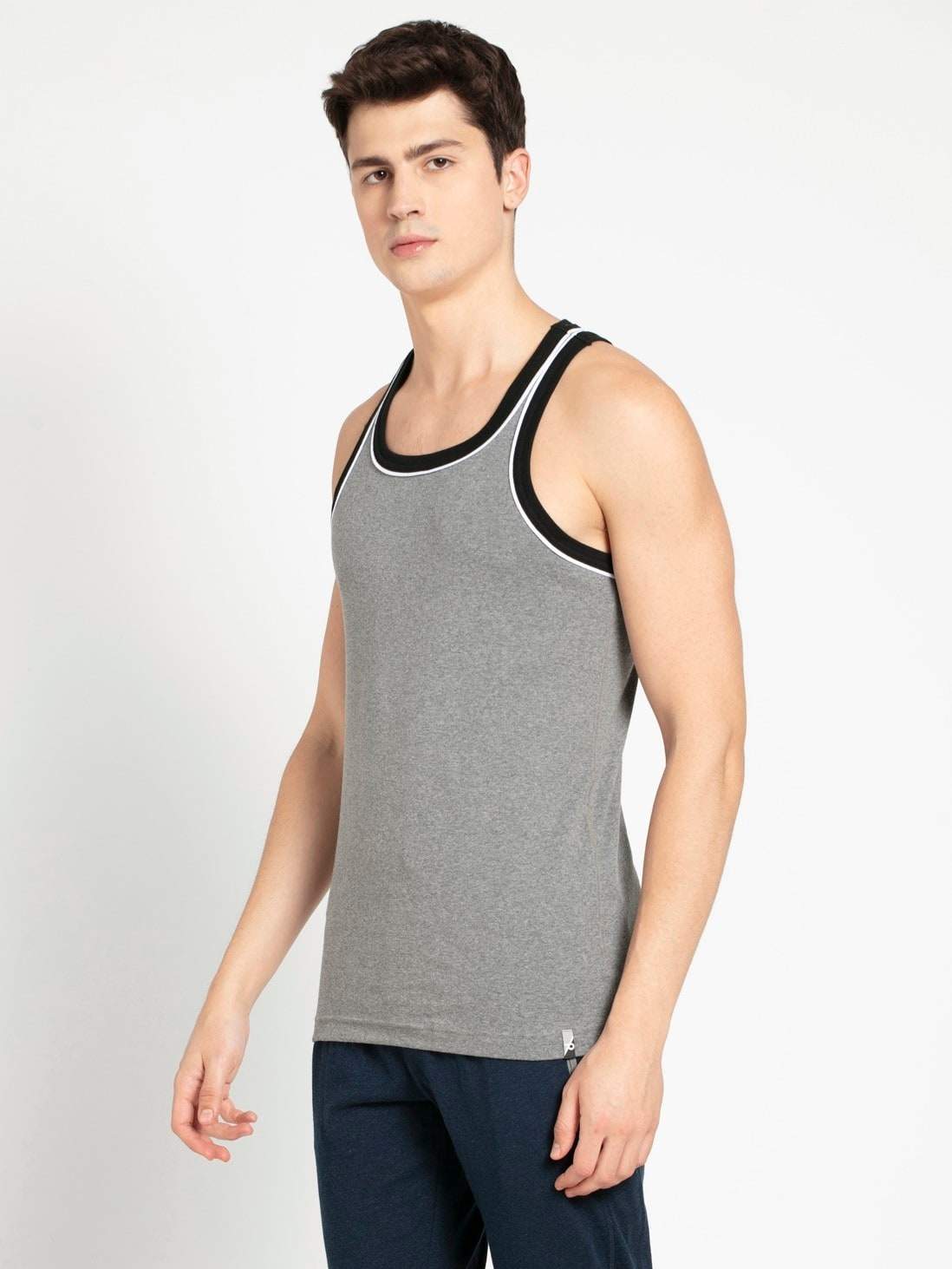 Jockey 9925 Fashion Power Vest S (Grey Melange, Black) in - Main Image