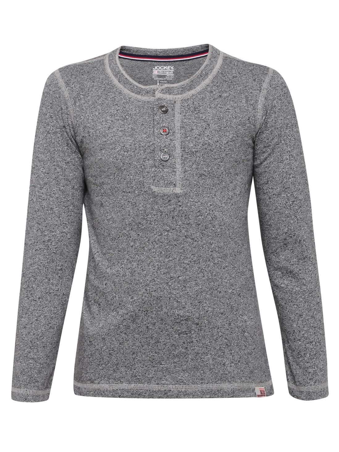 Jockey UB14 Boys Henley T Shirt Long Sleeve 7-8 Yrs (Black Grindle