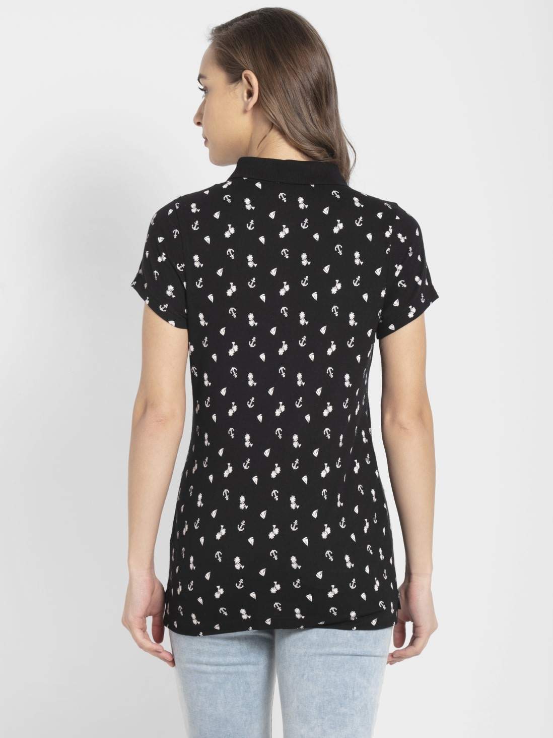 Jockey UL34 Half Sleeve Polo T Shirt for Women Prints XL (Black