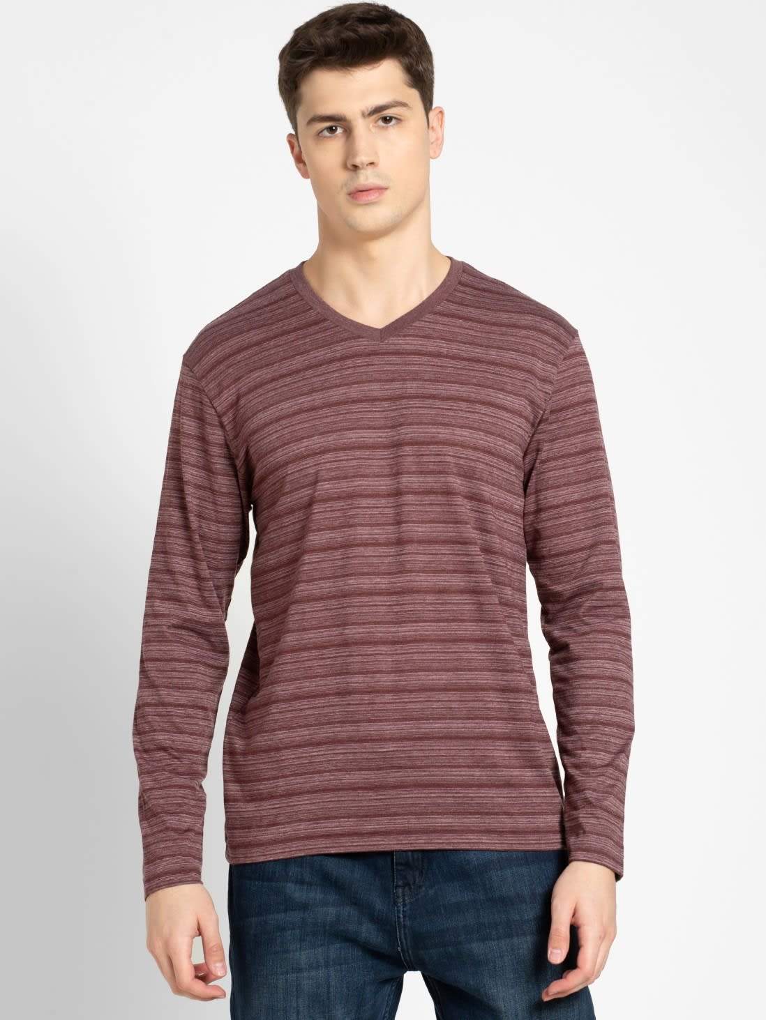 Jockey Mauve Wine V-Neck Long Sleeve T 