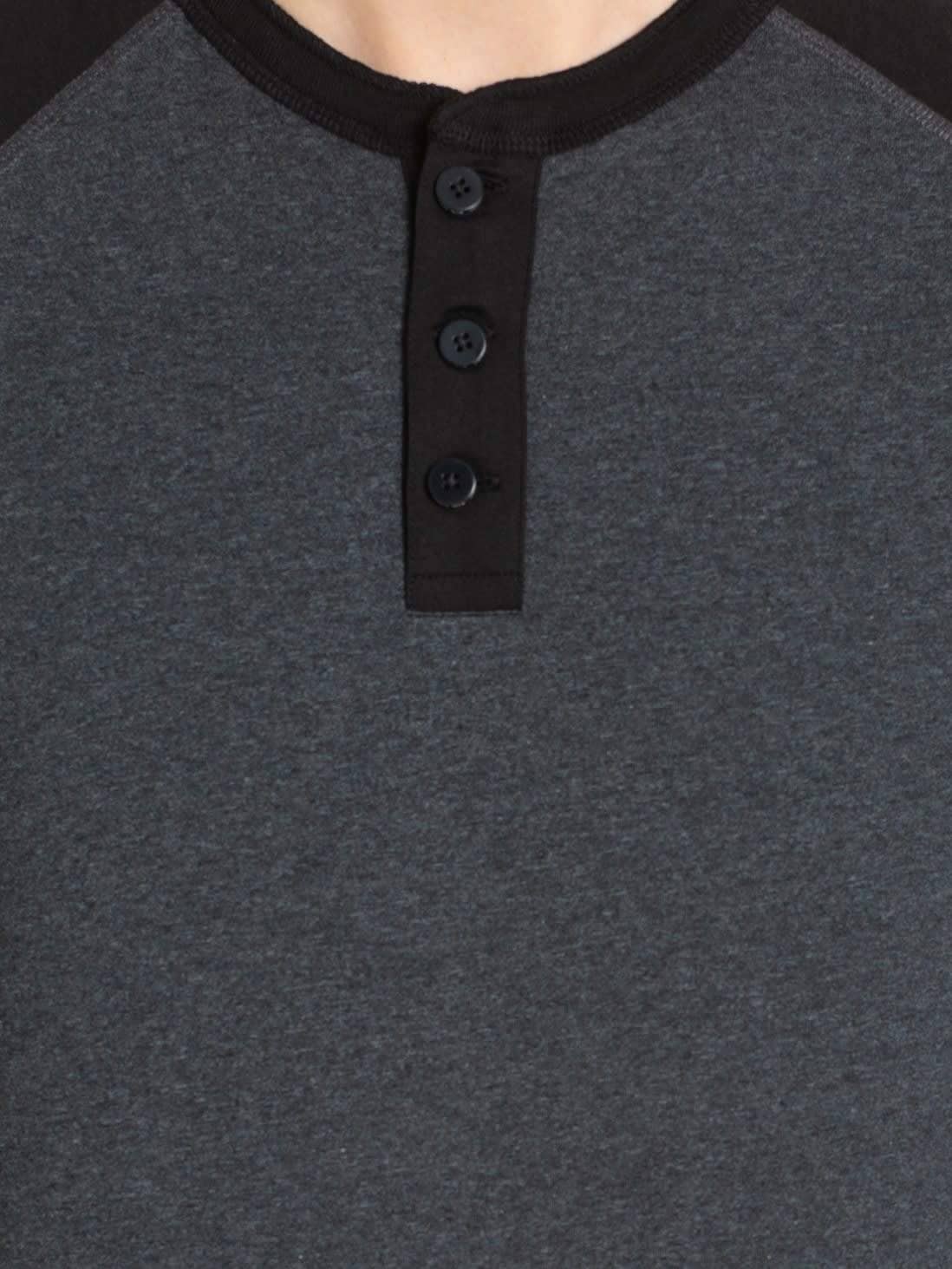 Jockey True Black Melange Henley Long Sleeve T-Shirt (L) in