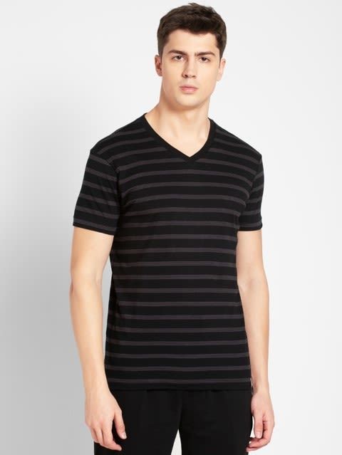 Jockey V Neck Half Sleeve T-Shirt for Men Graphite Black in