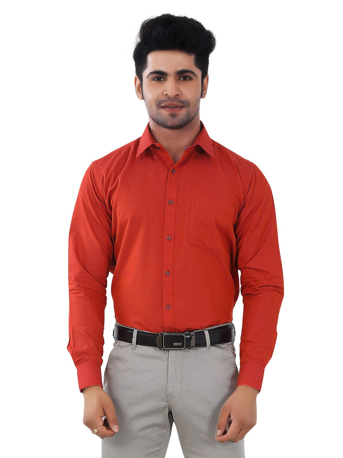 John Noble Marvel Solid Slim Fit Formal Shirt Carmine Red (Size