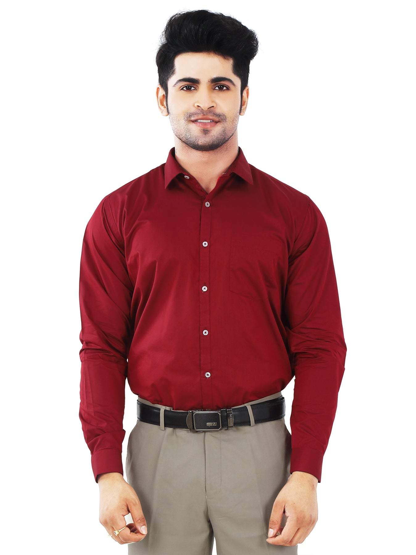 John Noble Pilot Solid Slim Fit Formal Shirt (Red Berry, 38) in