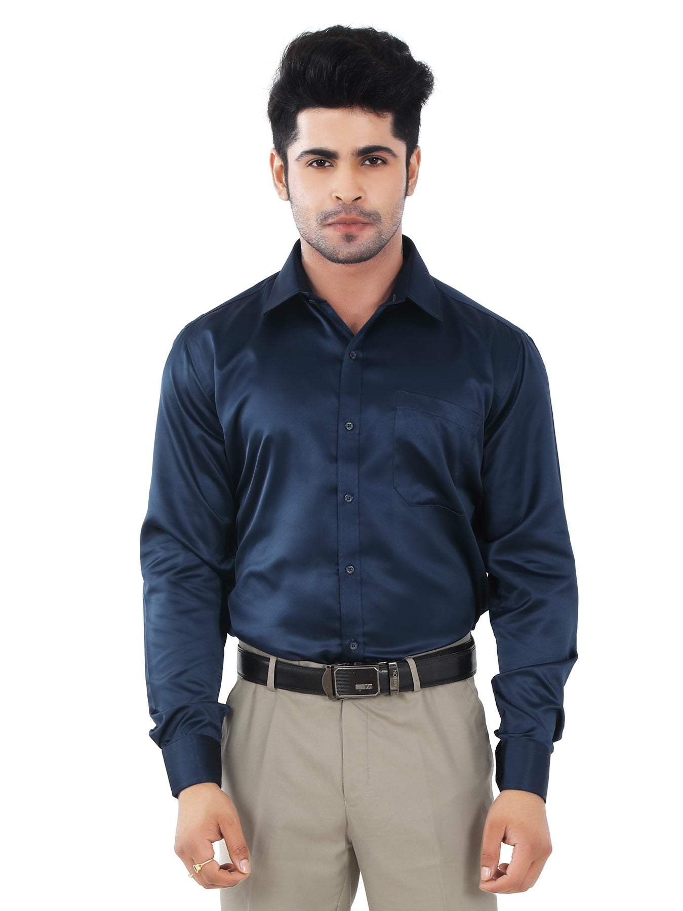 Long Sleeves Polyester Midnight Blue Bushirt Get Best Price from