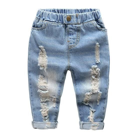 Kid's Light Blue Ripped Denim Jeans, Boys/Girls, Casual, Solid, XS
