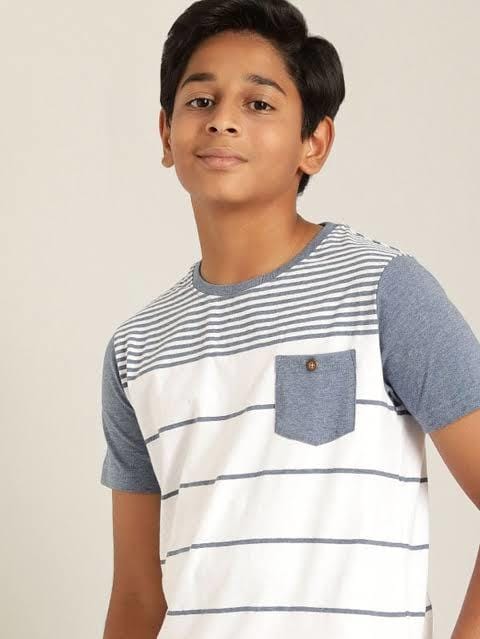 Kids Cotton Stripped Crew Neck T Shirt Grey L Size in Tirupur at