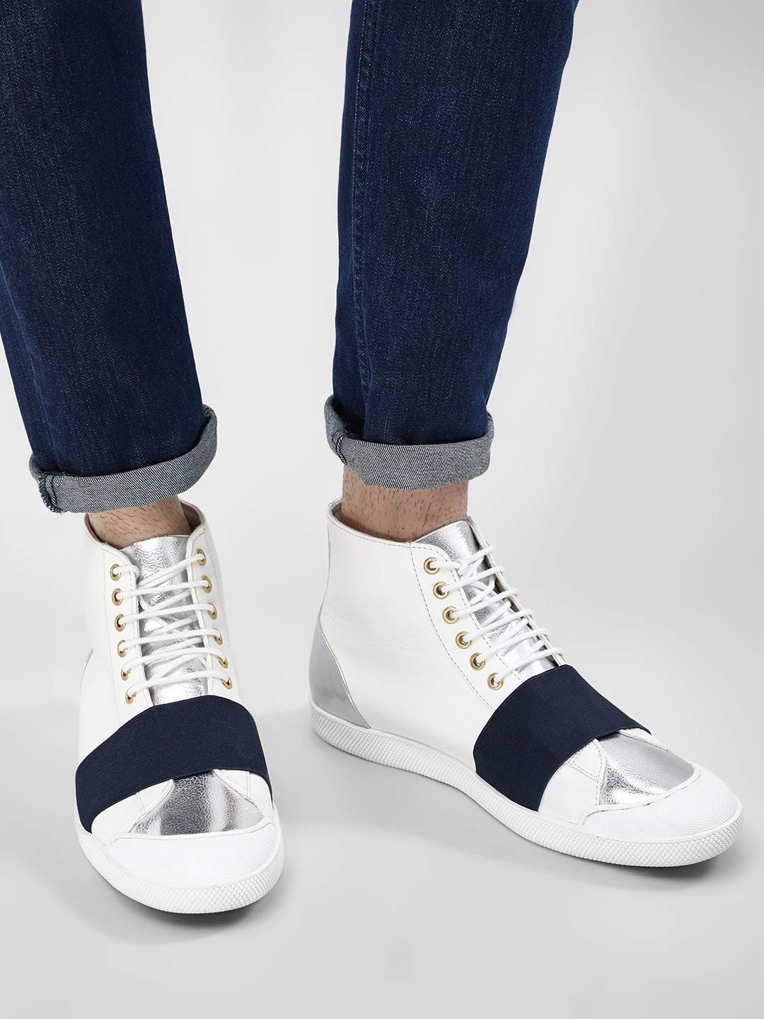 Koovs Boxing Boot Hi Top Shoes (White 