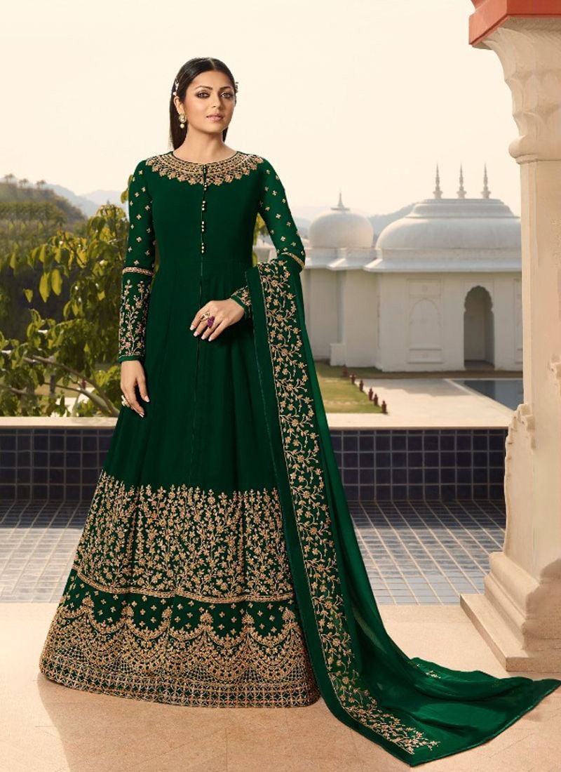 KREEVA Wedding Wear Embroidery And Anarkali Suit Green