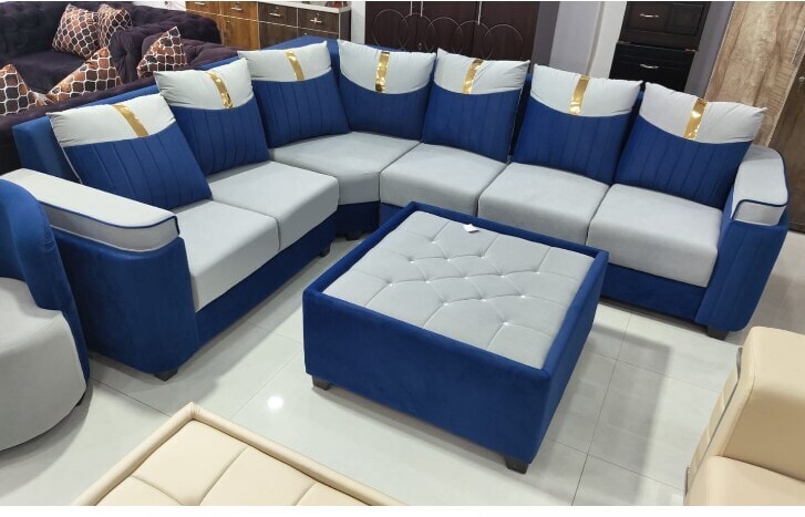 Seater L Shape Sofa Set (Blue And Grey) in Bulandshahr at