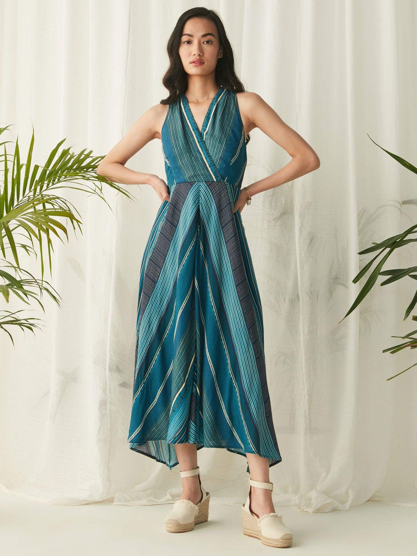 ritu kumar cocktail dresses Light Teal Silk Floral Printed & Embroidered Dress Design by Ri Ritu Kumar at Pernia's Pop Up Shop 2026