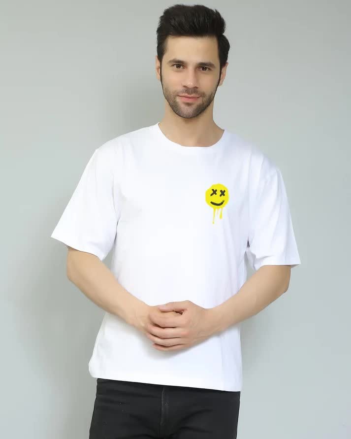 LABSCRAFT Men's SMILEY Printed Oversized T Shirt (White, S-XXL) in