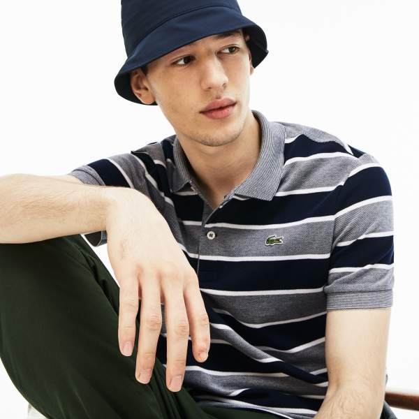 Lacoste Men's Regular Fit Striped Cotton Caviar Pique Polo Shirt