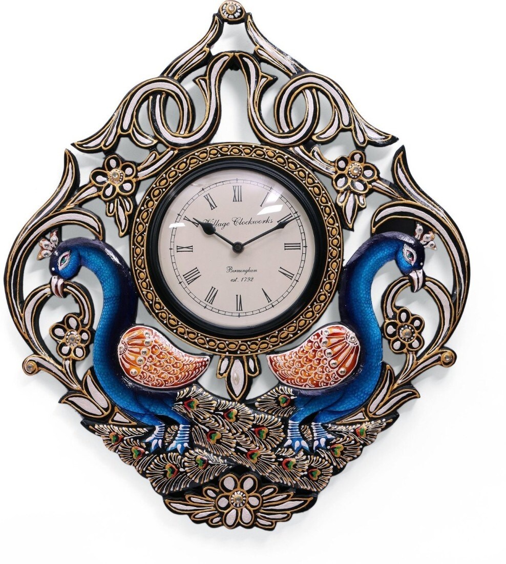 Buy Collectible India Large Wall Clock Wooden Peacock Wall Sculpture Handcarved Amp Painted Great Wall Hanging Features Price Reviews Online In India Justdial