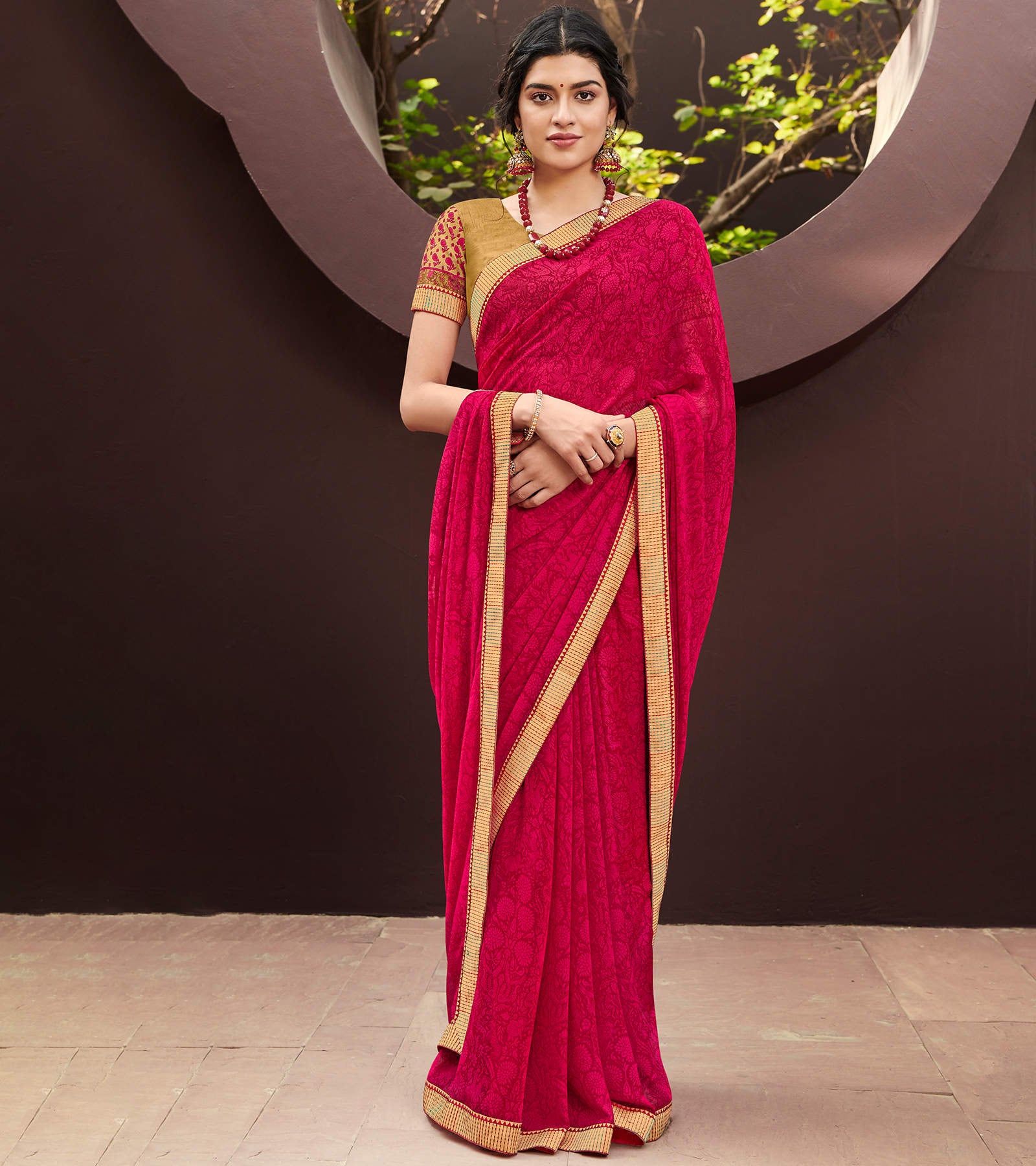 Laxmipati Georgette Jacquard Dark Pink Saree (R-909) in Dhar at