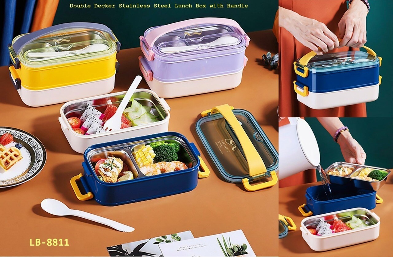LB-8811 HIGH QUALITY DOUBLE DECKER STAINLESS STEEL LUNCH BOX in