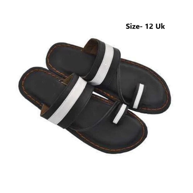 Leather Casual Wear Slippers For Mens (12 Uk, Black And White) in