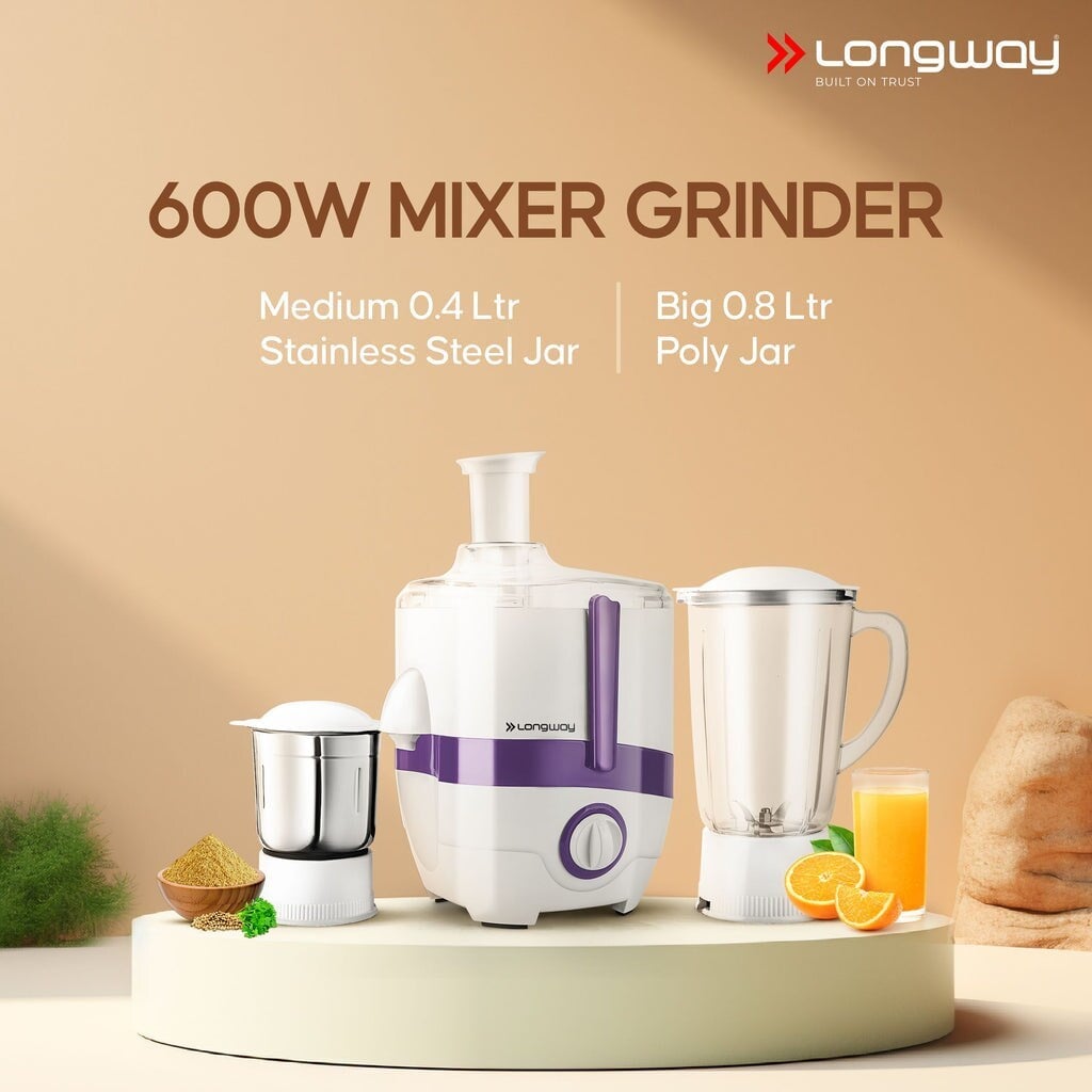 Longway Juicy 600 Watt Juicer Mixer Grinder with Jars in