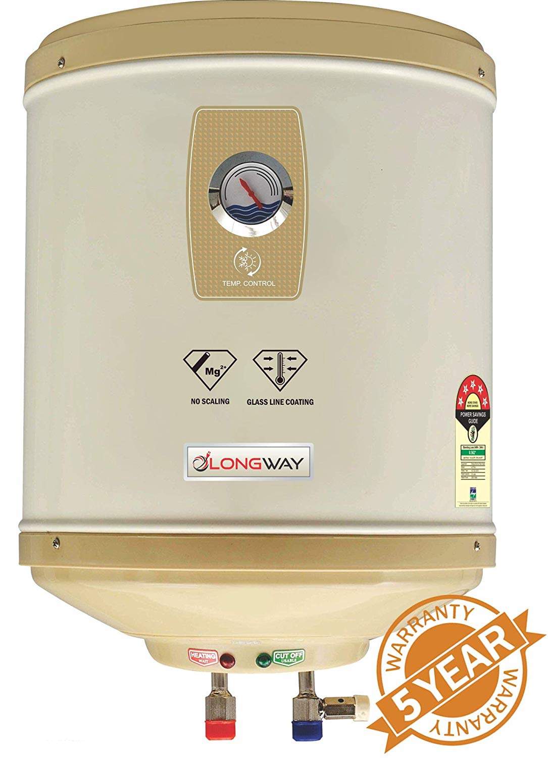 Buy Longway Superb GL 15LTR 5 Star Storage Water Geyser WT AVS Technology,  Temperature Meter, Stainless Steel Body, HD ISI Element u0026 Capsule Type  Glass Lined Tank 60 Month Warranty (Ivory) Online -