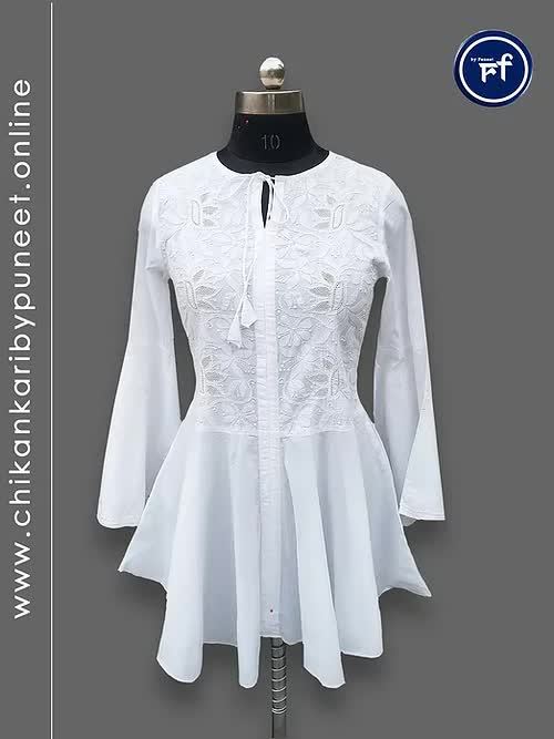 Hand Embroidered Lucknowi Chikankari Cotton Shirt Style Top for