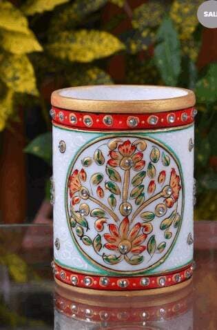 Marble Fine Carved Pen Stand Pencil Holder Pen Holder Medium Size