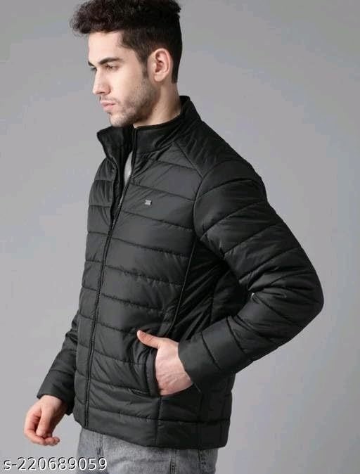Medium Full Sleeves Polyester Winter Jacket For Mens(Black) in