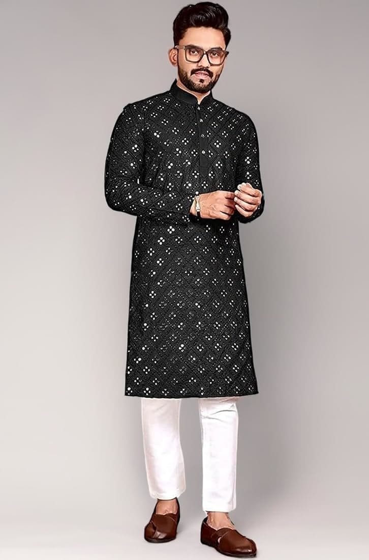 Men Cotton Printed Kurta Pajama Black M in Delhi at ₹ 599