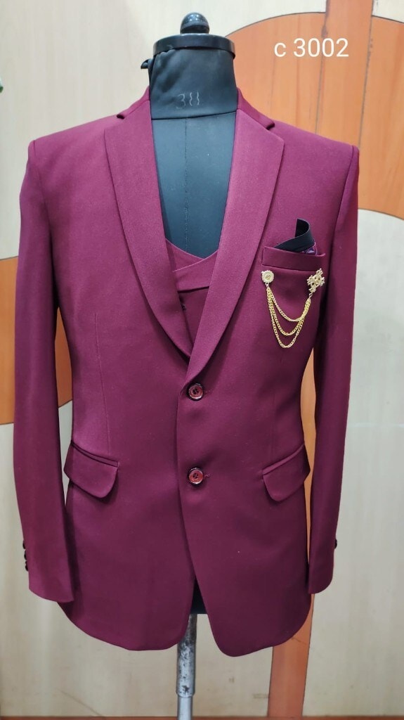 Men Elegant Piece Wedding Suit C3002 Maroon Color in Delhi at