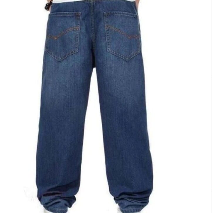 Men Navy Blue Baggy Denim Jeans M/L/XL Solid Clean Distress Casual